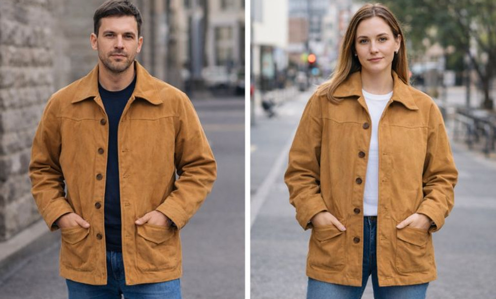 Vtg Unisex Pacific Trail Sportswear Tan PVC suede Barn Chore Jacket Korea Sz-40